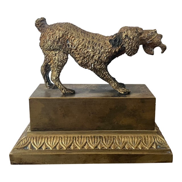 Antique 19th Century French Charles X Bronze Hunting Bird Dog Inkwell For Sale