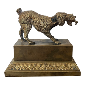 Antique 19th Century French Charles X Bronze Hunting Bird Dog Inkwell