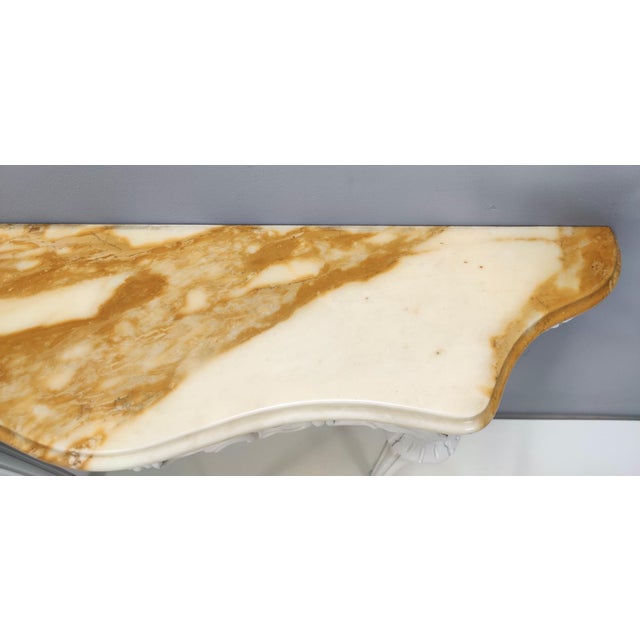 Wood Vintage White Lacquered Beech Console with Yellow Marble Top For Sale - Image 7 of 12