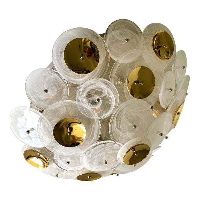 Contemporary Venied-White Disks Murano Glass Flush Mount by Simoeng For Sale