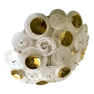 Contemporary Venied-White Disks Murano Glass Flush Mount by Simoeng