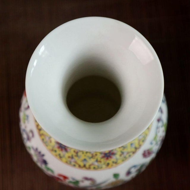 Ceramic Vintage Famille Rose Porcelain Vase With Red Dragon & Floral Motif For Sale - Image 7 of 9