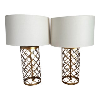 1990s Quatrefoil Drum Table Lamps - a Pair For Sale