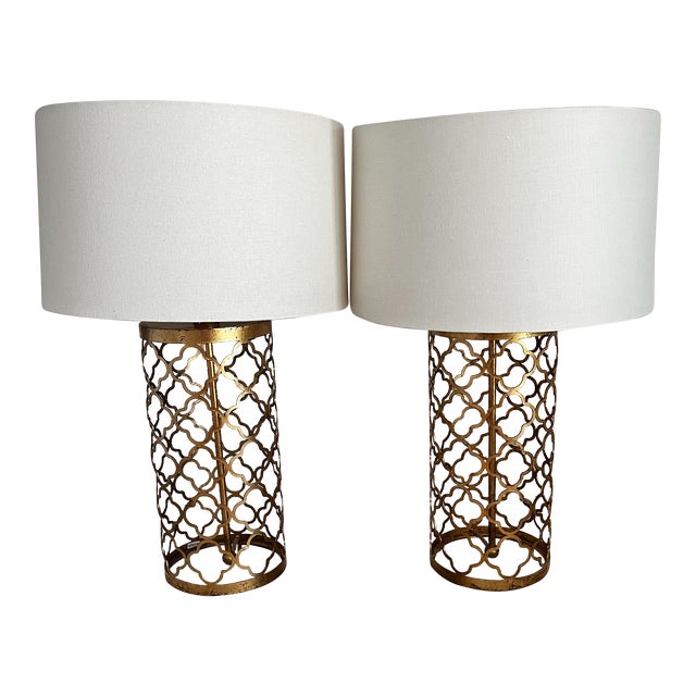 1990s Quatrefoil Drum Table Lamps - a Pair For Sale