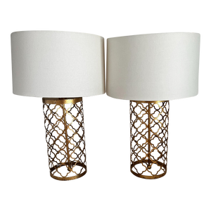 1990s Quatrefoil Drum Table Lamps - a Pair