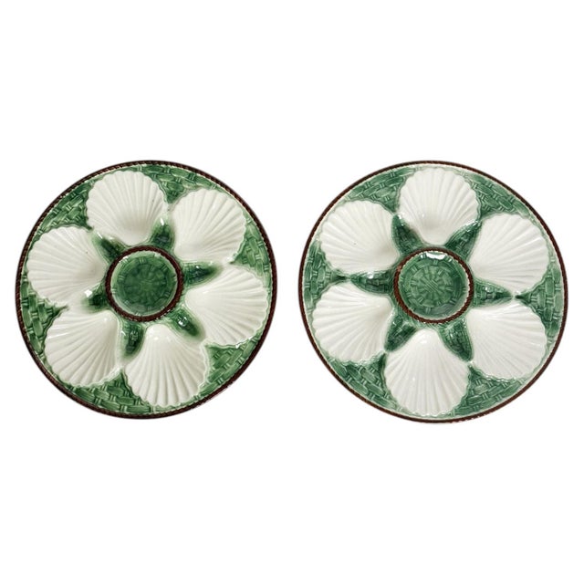White and Green Oyster Plates, France, 1920s, Set of 2 For Sale - Image 9 of 9