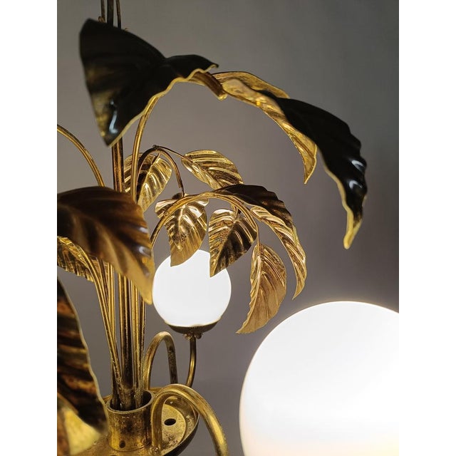 Metal Chandelier with Gilded Leaves and White Opaline in the style of Hans Kögl, 1970s For Sale - Image 7 of 18