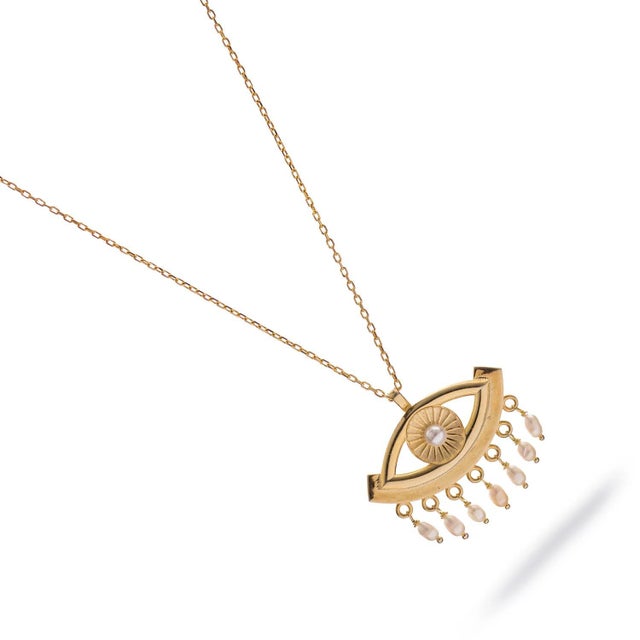 Cleopatra’s Mystic Pearl Eye Gold Necklace For Sale - Image 10 of 12