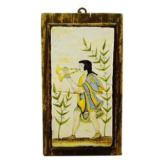 20th Century, Archaic Ceramic Tile Plaque with Wooden Support, Viterbo Tuscia Italy., 1920s, Ceramic For Sale