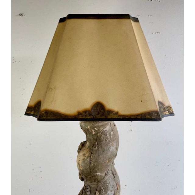 Wood 19th Century Italian Baroque Floor Lamp With Distressed Wood Base For Sale - Image 7 of 13