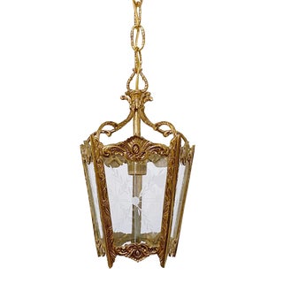 1930s Vintage Bronze Lantern With Etched Glass Panels For Sale