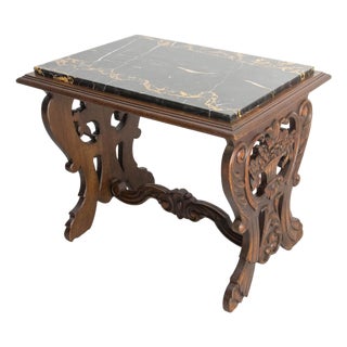 Classical French Marble Top and Oak Coffee Table, 1920 For Sale