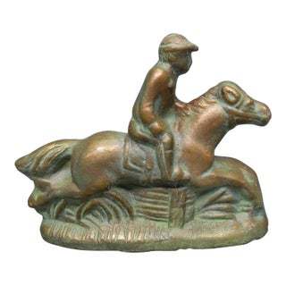 Horse Equestrian Chalkware Sculpture in Verdigris Bronze Finish Cast From Antique Metal Mold For Sale