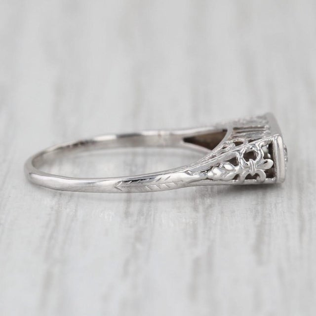 Art Deco 0.17ctw Diamond Art Deco Filigree Ring 14k White Gold Size 7 Stackable For Sale - Image 3 of 8