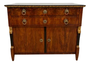 Biedermeier Chest in Walnut Veneer, Cherry, Gold Leaf & Brass, Austria, 1815