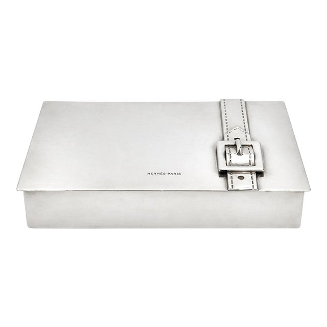 Mid 20th Century Vintage Hermes Paris Silver Plate Buckle Hinged Jewelry Box For Sale