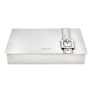 Mid 20th Century Vintage Hermes Paris Silver Plate Buckle Hinged Jewelry Box