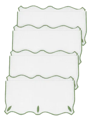 Olimpia Green Linen Cocktail Napkins by Los Encajeros, Set of 4
