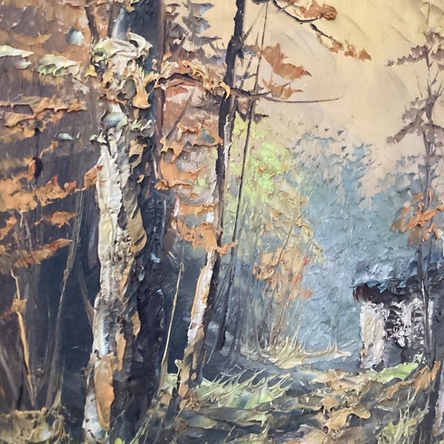 Vintage Landscape Painting on Canvas “Autumn in the Forest“ Signed Framed For Sale - Image 4 of 12