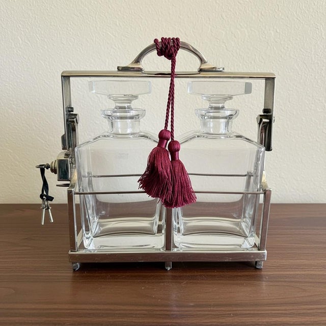Restoration Hardware Sloane Crystal Decanter Set-Silverplate Locking Caddy-Key For Sale - Image 10 of 10