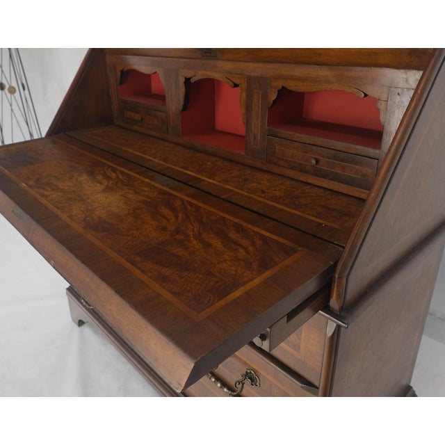 Double Bonnet Dome Top Burl Wood 3 Drawer Drop Front Secretary Desk 1900s Clean! For Sale - Image 16 of 17