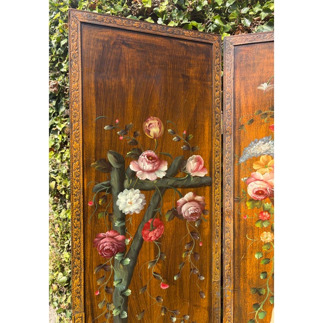 Antique Rococo French Three-Fold Hand-Painted Wood Romantic Cherub and Floral Room Divider, 1890s For Sale - Image 6 of 18