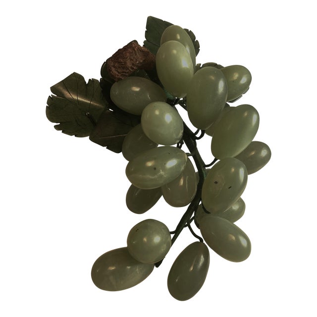 Mid 20th Century Asian Carved Jade Grape Cluster/Bunch Hard Stone Fruit With Leaves For Sale