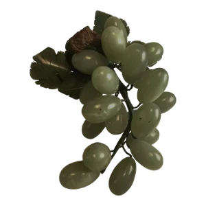 Mid 20th Century Asian Carved Jade Grape Cluster/Bunch Hard Stone Fruit With Leaves