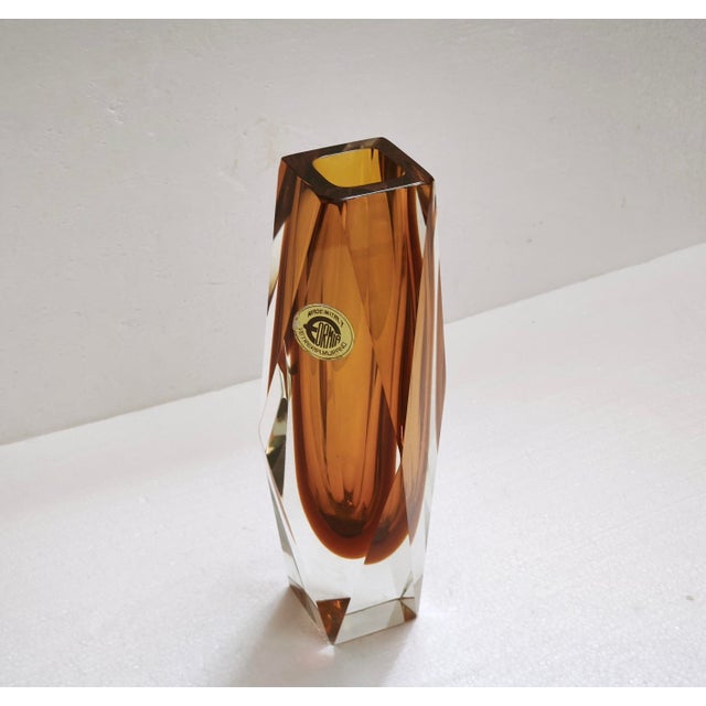 Large Faceted Amber and Clear Formia Sommerso Murano Glass Vase, Italy, 1970s For Sale - Image 10 of 18
