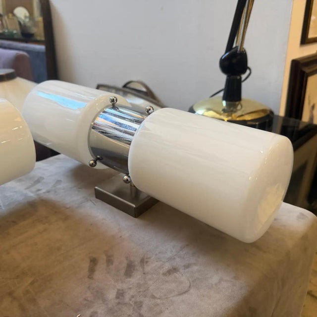 Mid-Century Modern Set of Two 1960s Space Age Steel and Glass Italian Big Wall Sconces by Mazzega For Sale - Image 3 of 17