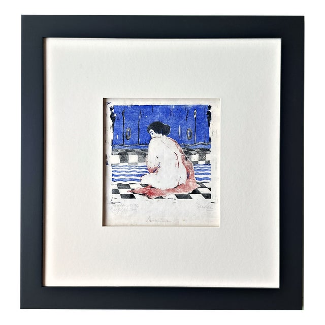 Evarist Adam Weber, Nude, Susanna 1910, Color Woodcut, Signed, Limited Edition For Sale