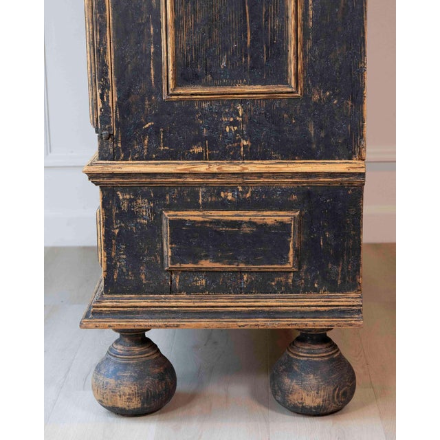 Wood 18th Century Baroque Two-Part Cabinet with Black Finish and Blue Interior For Sale - Image 7 of 17