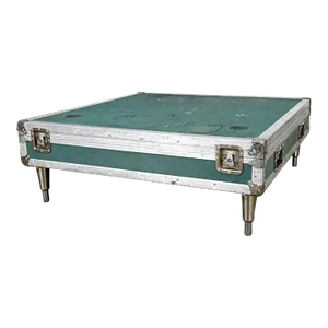 Vintage Industrial Case Low Square Turquoise Coffee Table With Chrome Latches