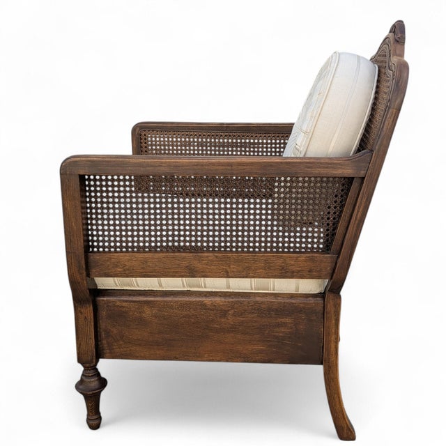 Late 20th Century French Provincial Cane Armchair With Striped Upholstery For Sale In Los Angeles - Image 6 of 14