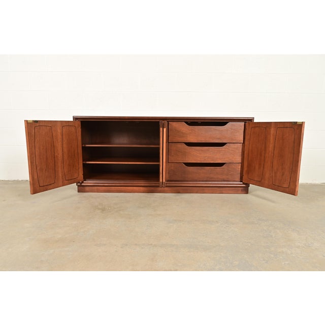 1960s Broyhill Emphasis Mid-Century Modern Sculpted Walnut Sideboard Credenza, Newly Refinished For Sale - Image 5 of 12