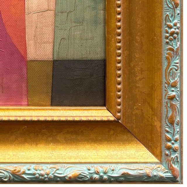 2020s Contemporary Peach and Pink Abstract Oil Painting in Vintage Frame For Sale - Image 5 of 6