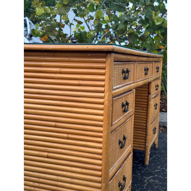 Brass Vintage Coastal Bamboo & Rattan Campaign Desk in the Manner of Henry Link For Sale - Image 8 of 8