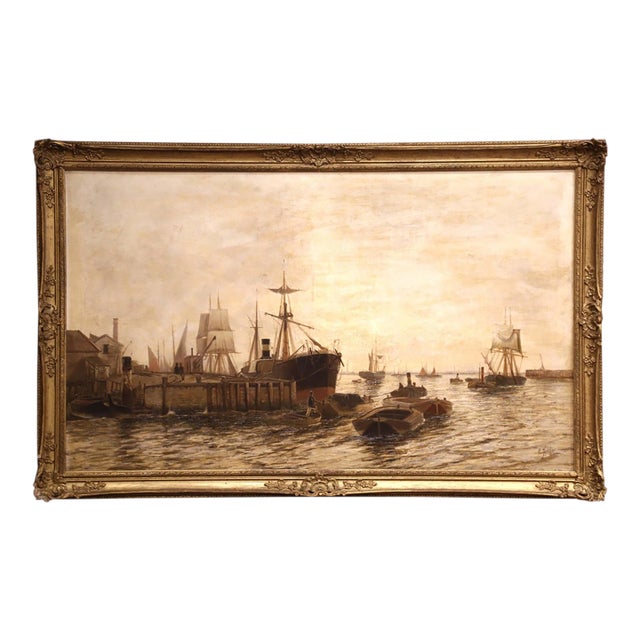 Late 19th Century English Thames Marine Oil Painting by Edward Fletcher For Sale