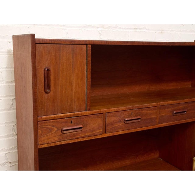Vintage Mid-Century Modern Teak Secretary Desk With Fold-Down Writing Surface For Sale - Image 9 of 12
