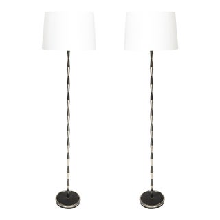 1960s Pair of MidCentury Geometric Polished Nickel & Gunmetal Floor Lamps by Gio Ponti For Sale