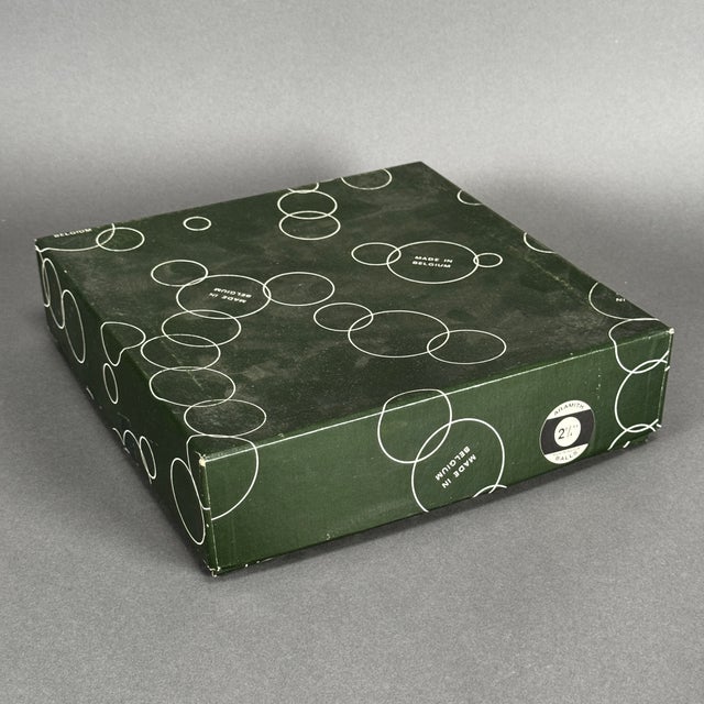 White Vintage 70s Aramith Belgian Billiard 2 1/4" Pool Ball Set W/ Box & 9 Ball Rack - Set of 16 For Sale - Image 8 of 11