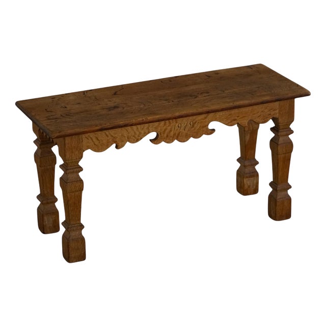 Mid-Century Carved Oak Bench, 1979 For Sale