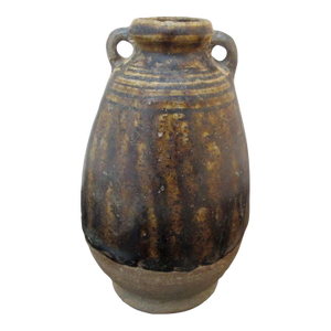 Antique Thai Sawankhalok Small Pottery Bottle or Jar With 2 Handles