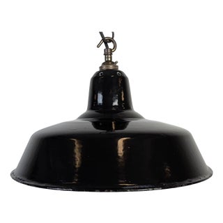 Industrial Black Enamel Factory Pendant Lamp, 1960s For Sale
