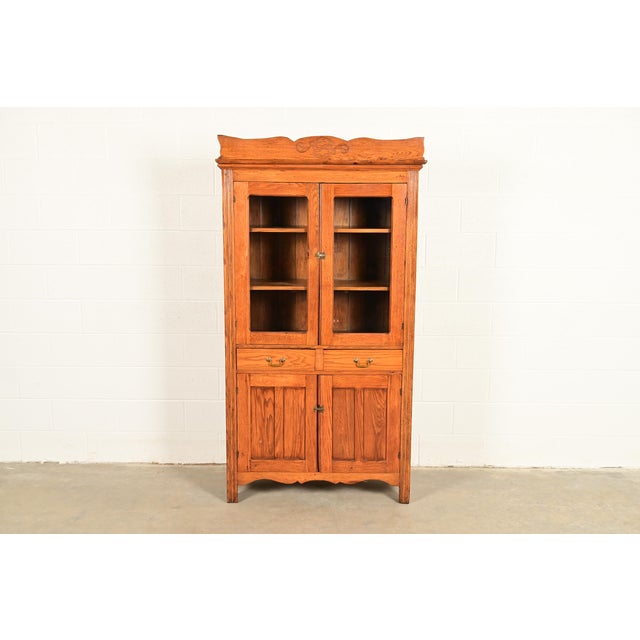 A gorgeous antique Late Victorian, Arts & Crafts, or Country Farmhouse bookcase, kitchen cupboard, pie safe, or dining...