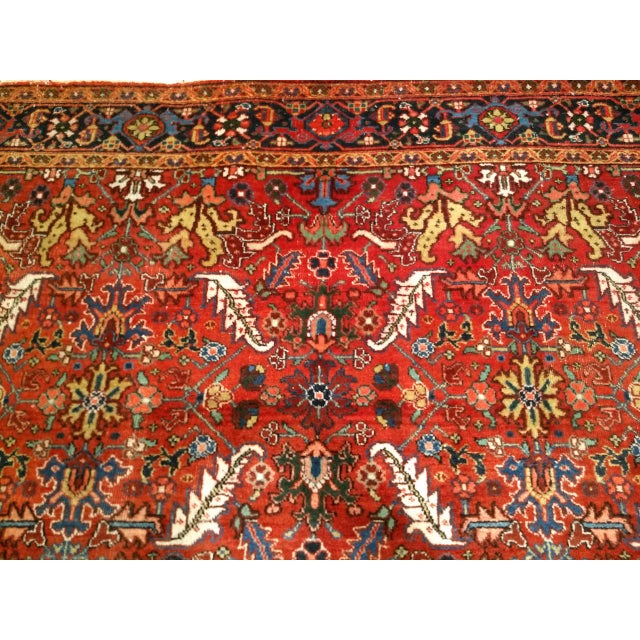 Vintage Persian Heriz Rug, Hand-Knotted Wool, Allover Geometric Pattern, Red & Blue, 8x11 For Sale - Image 15 of 15