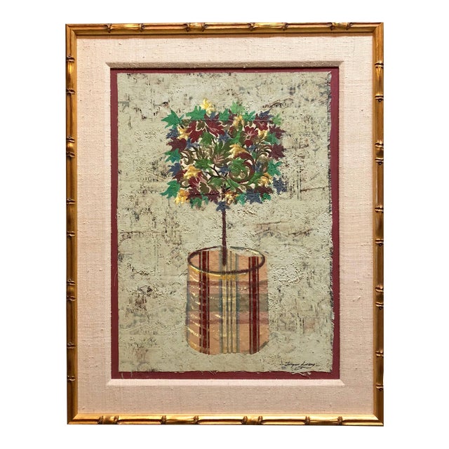 Jacques Lamy, Mixed Media Floral Oil Painting Collage Bouquet of Flowers Topiary For Sale