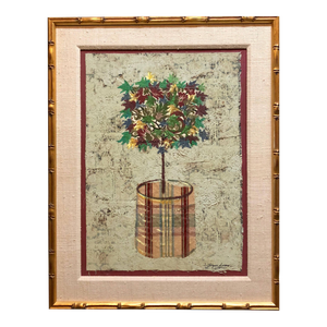 Jacques Lamy, Mixed Media Floral Oil Painting Collage Bouquet of Flowers Topiary