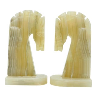 1970s A Pair of Vintage Onyx Horse Head Bookends For Sale