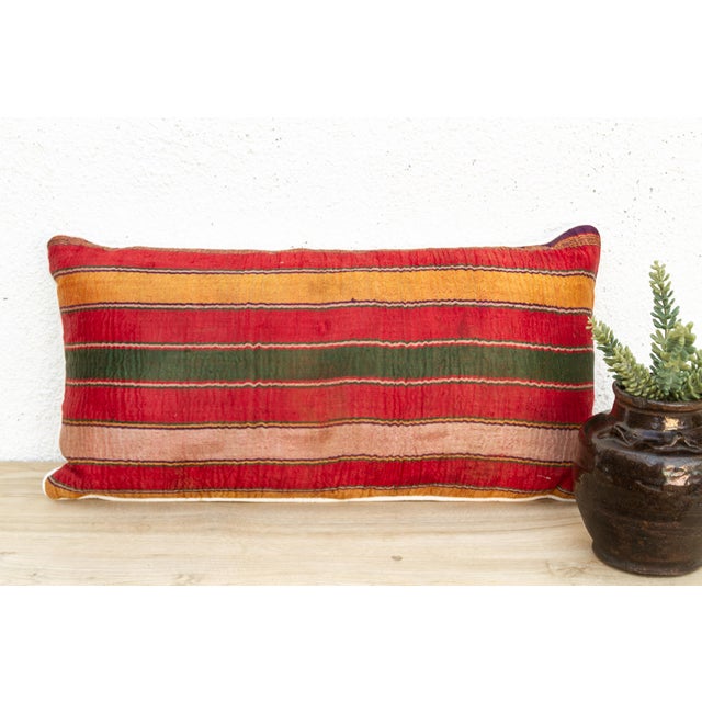 Textile Kaya Striped Gujarati Mashru Lumbar Pillow For Sale - Image 7 of 7